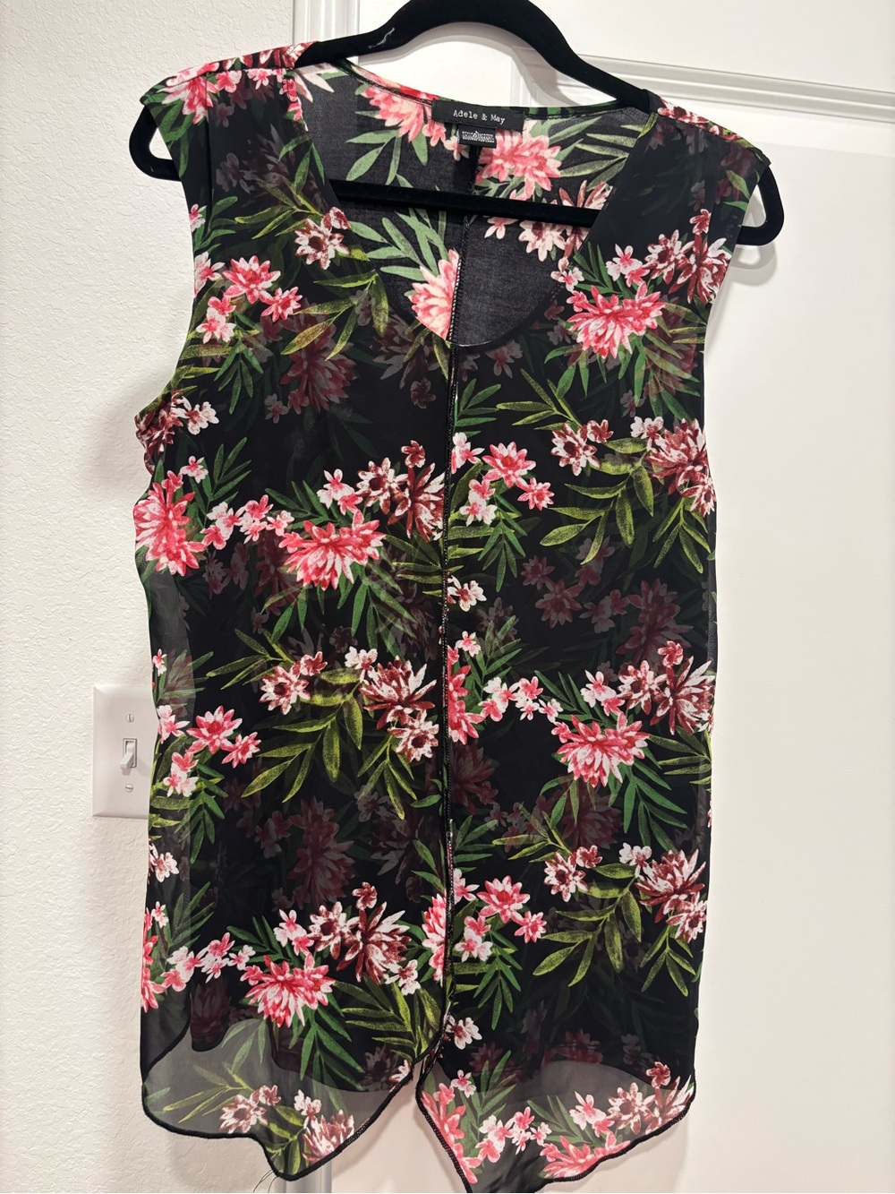 Apt. 9 Black Sheer Floral Sleeveless Camisole with Pink Flowers